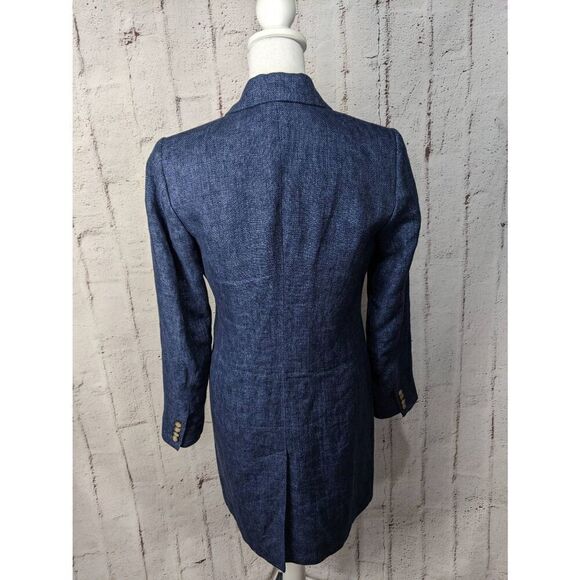 Polo Ralph Lauren Double- Breasted Linen Navy Chambray Long Blazer Coat Lightwei - Picture 10 of 10